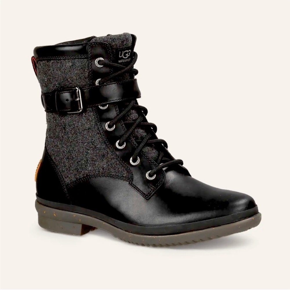 UGG Kesey Black Distressed Waterproof Shearling Winter Ankle Boots Size 8